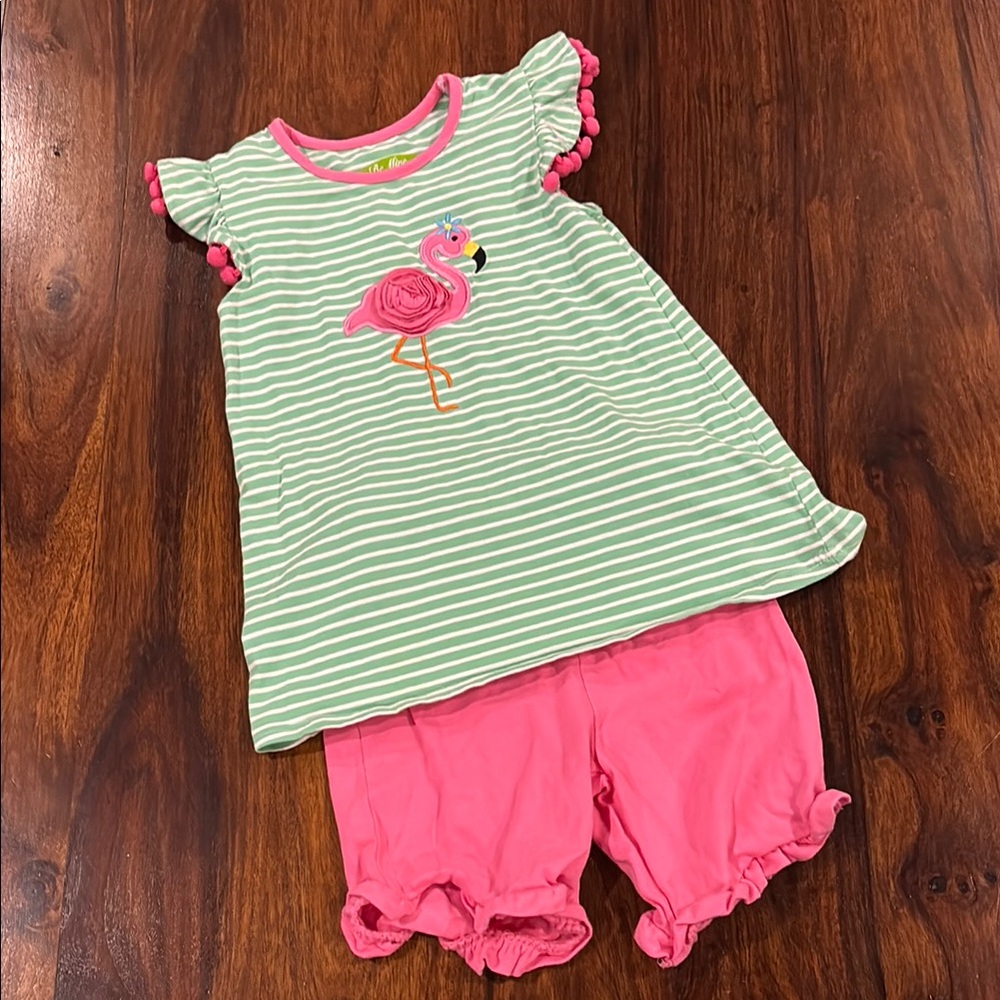 Be Mine Size 5 Flamingo Striped Kids Set - Green and Pink